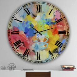 Cheapest ✔️ Carson Carrington Tomming 'Blue And Yellow Color Spatters III' Oversized Modern Wall Clock 🤩