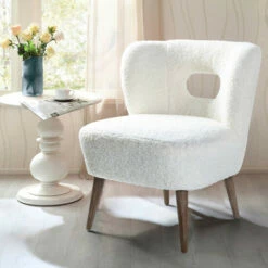Best Sale ⭐ Carson Carrington Ullna Lambskin Sherpa Upholstery Barrel Chair Ivory 👍