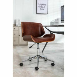New ❤️ Carson Carrington Herning Wood And PU Leather Office Chair Black 😍