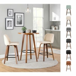 Best Pirce 🔥 Carson Carrington Vallberga 24" Counter Stool With Walnut Wood Base (Set Of 2) Light Green Fabric/round Chrome Footrest 😉