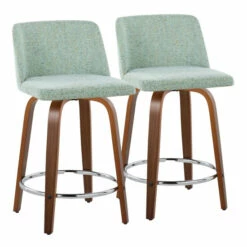 Best Pirce 🔥 Carson Carrington Vallberga 24" Counter Stool With Walnut Wood Base (Set Of 2) Light Green Fabric/round Chrome Footrest 😉 -Carson Carrington Sales unnamed file 1625