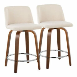 Best Pirce 🔥 Carson Carrington Vallberga 24" Counter Stool With Walnut Wood Base (Set Of 2) Light Green Fabric/round Chrome Footrest 😉 -Carson Carrington Sales unnamed file 1626