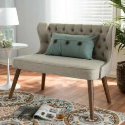 Hot Sale ✨ Carson Carrington Rudkobing Mid-century Modern Wood And Fabric Upholstered Button-tufting Loveseat Beige 🎉 -Carson Carrington Sales unnamed file 1647