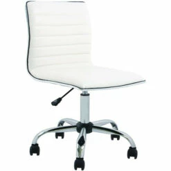 Best deal ❤️ Carson Carrington Olafsvik Swivel Mid Back Armless Ribbed Task Leather White Upholstery Office Chair 👍