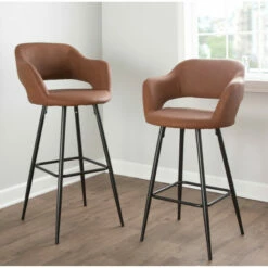 New 🥰 Carson Carrington Vallen Faux Leather Bar Stools (Set Of 2) - N/A Grey 🔔
