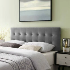 Hot Sale 😉 Carson Carrington Labbgard Queen Biscuit Tufted Velvet Headboard Gray ⭐