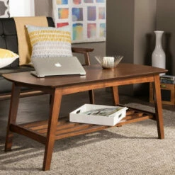 New 🧨 Carson Carrington Karkkila Mid-Century Modern Scandinavian Style Dark Walnut Coffee Table ✨