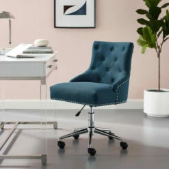 Brand new 🧨 Carson Carrington Lagefors Tufted Swivel Upholstered Fabric Office Chair Teal 👏