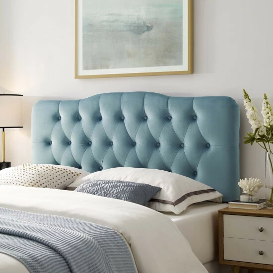 New ⭐ Carson Carrington Labbetorp Queen Diamond Tufted Velvet Headboard Light Blue ⭐ 9 New ⭐ Carson Carrington Labbetorp Queen Diamond Tufted Velvet Headboard Light Blue ⭐ - Image 7