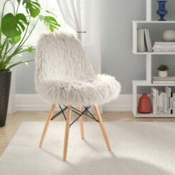Hot Sale 🔔 Carson Carrington Safvaston Mongolian Faux Fur Fuzzy Chair White 🤩