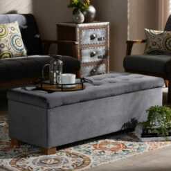 Best Sale 🛒 Carson Carrington Bahult Upholstered Grid-tufted Storage Ottoman Bench Teal 😀