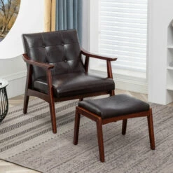 Buy 🥰 Carson Carrington Natasha Accent Chair And Ottoman Set Espresso Faux Leather/espresso 🎉