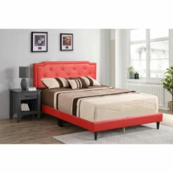 Outlet 😉 Carson Carrington Valsnas Adjustable Tufted Faux Leather Panel Bed Red/balck 🤩