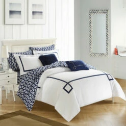 Cheapest ❤️ Carson Carrington Juelsminde 9-piece Reversible Navy/ White Bed In A Bag Comforter Set ✔️