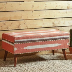 Hot Sale ⌛ Carson Carrington Vackamo Orange And White Upholstered Storage Bench - 36" X 16" X 16" 🛒