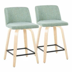 Budget 😍 Carson Carrington Vallberga 24" Counter Stool With Natural Wood Base (Set Of 2) Light Green Fabric/square Black Footrest ✨ -Carson Carrington Sales unnamed file 2752