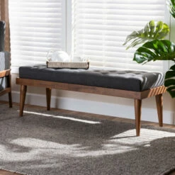 New 🤩 Carson Carrington Hjeltevad Mid-century Fabric Bench Charcoal 🎉
