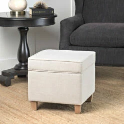 Flash Sale 🎁 Carson Carrington Hassel Square Storage Ottoman Wood Legs Soft Neutral ⭐