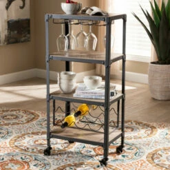 Promo 🎁 Carson Carrington Badene Rustic Industrial Style Kitchen Bar Wine Cart 😍 -Carson Carrington Sales unnamed file 3065