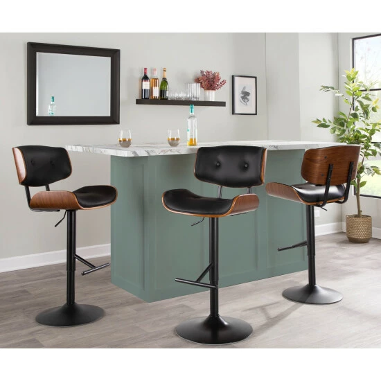 Flash Sale 🥰 Carson Carrington Leksand Mid-Century Modern Adjustable Bar Stool With Walnut Wood Accents Grey Noise Fabric 😍 3 Flash Sale 🥰 Carson Carrington Leksand Mid-Century Modern Adjustable Bar Stool With Walnut Wood Accents Grey Noise Fabric 😍