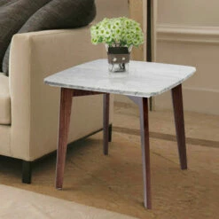 New 🔔 Carson Carrington Tangby 19.5-inch Square Marble Table With Walnut Legs 😉