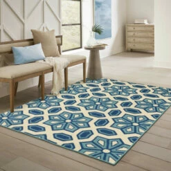 Best deal ✔️ Carson Carrington Skovde Tiles Ivory/Blue Indoor-Outdoor Area Rug ❤️