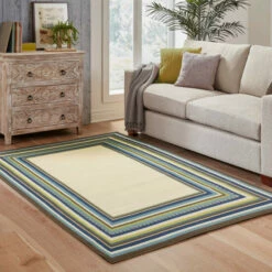 Buy 🎉 Carson Carrington Border Indoor-Outdoor Ivory/Blue Rug 😀
