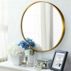 Best reviews of 🌟 Carson Carrington Lungsnas Round Wall-mounted Hanging Vanity Mirror Gold 🥰