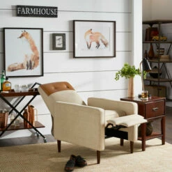 New ⭐ Carson Carrington Tiakolna Caramel And Beige Push-back Recliner Chair Brown With Light Brown Linen ✨