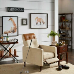 New ⭐ Carson Carrington Tiakolna Caramel And Beige Push-back Recliner Chair Brown With Light Brown Linen ✨ -Carson Carrington Sales unnamed file 3504