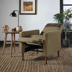 New ⭐ Carson Carrington Tiakolna Caramel And Beige Push-back Recliner Chair Brown With Light Brown Linen ✨ -Carson Carrington Sales unnamed file 3506