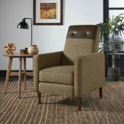 New ⭐ Carson Carrington Tiakolna Caramel And Beige Push-back Recliner Chair Brown With Light Brown Linen ✨ -Carson Carrington Sales unnamed file 3507