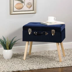 New ⌛ Carson Carrington Kammarbo Velvet Upholstered Storage Stool Navy Blue ✨ -Carson Carrington Sales unnamed file 372