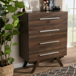 Budget 🌟 Carson Carrington Varberg Mid-century Walnut Brown 4-drawer Chest ⌛