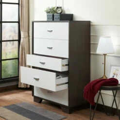 Cheapest 💯 Carson Carrington Hobro White/Espresso 5-drawer Chest 👏