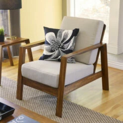 Flash Sale ⌛ Carson Carrington Horuphav Wood/Barley Fabric Arm Chair Tan Linen 🔔