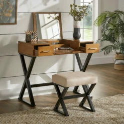 Best Sale 🎁 Carson Carrington Flip Mirror Vanity Set With Stool And Power Strip Grey 👏