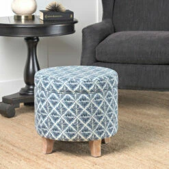 Outlet 🎁 Carson Carrington Hnifsdalur Round Storage Ottoman Navy 🛒