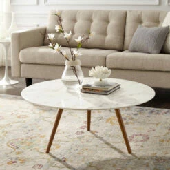 Promo 😉 Carson Carrington Bata Round Artificial Marble Coffee Table ✔️