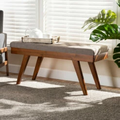 Promo 🔥 Carson Carrington Idsjon Mid-century Fabric Dining Bench Gray 👏