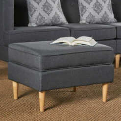 Best Sale 😉 Carson Carrington Larvik Mid-century Modern Fabric Ottoman Bench Dark Grey + Natural ✨