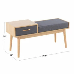 Budget 🌟 Carson Carrington Phoebe Upholstered Bench With Pull-Out Drawer Natural Wood & Grey Fabric ⌛ -Carson Carrington Sales unnamed file 4612