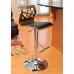 Budget 🎉 Carson Carrington Sala Mid-Century Modern Walnut Wood Adjustable Barstool - N/A Black Faux Leather 😀 -Carson Carrington Sales unnamed file 4821