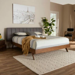 Deals 🔔 Carson Carrington Idvattnet Mid-century Modern Fabric Bed Grey 😉