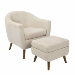 Best Pirce 🧨 Carson Carrington Lieksa Mid-century Modern Chair With Ottoman Cream/natural Wood 🧨 -Carson Carrington Sales unnamed file 4988