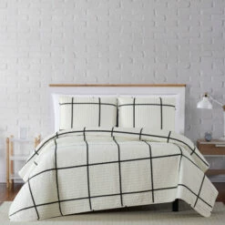 Brand new ๐ Carson Carrington Tomnas Modern Windowpane 3-piece Quilt Set ๐