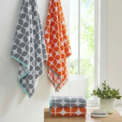 New 🎁 Carson Carrington Longva Cotton Jacquard Bath Towel 6 Piece Set Orange ⭐