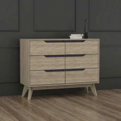 Best Sale ✔️ Carson Carrington Eskilstuna Mid-century Oak And Grey Wood 6-drawer Chest 👍