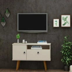 Coupon 🛒 Carson Carrington Batfinnbo Solid Wood Leg TV Stand Off White And Green Mint 😉