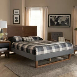 Best deal 😀 Carson Carrington Inglerud Upholstered Ash Walnut Wood Platform Bed ✨
